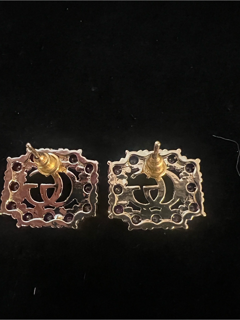 Gucci Gold Double G Earrings with Pink Crystals - Picture 4 of 6